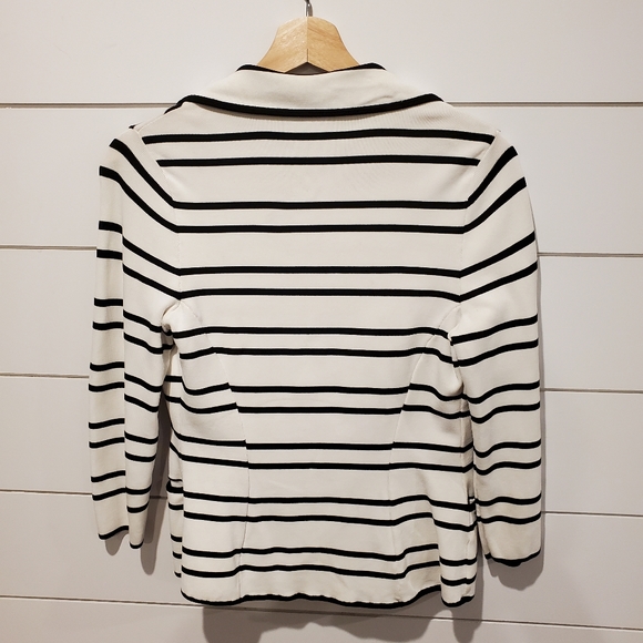 Pink tartan xs cardigan white black stripe jacket office dressy fitted preppy - Picture 2 of 16